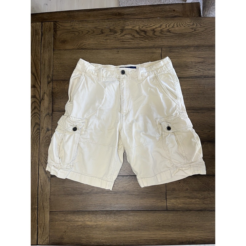 American Eagle Outfitters Mens 34 (35") Cargo Shorts Cream Off White Cotton